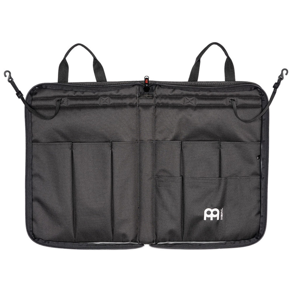 Black Meinl X-MSSB sling heavy-duty nylon drum stick bag with multiple compartments and adjustable strap for secure transport.