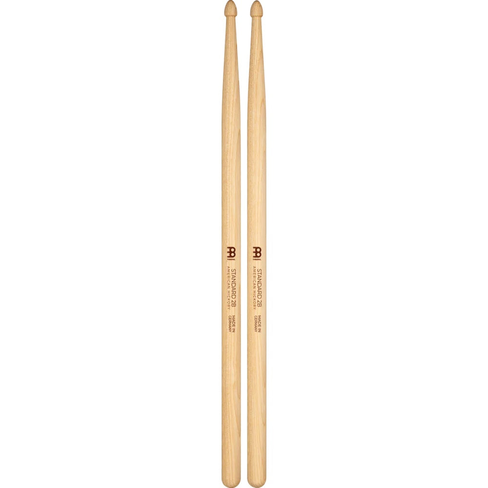 Meinl Hickory 2B drum sticks with standard length and thickness, suitable for various drumming styles.