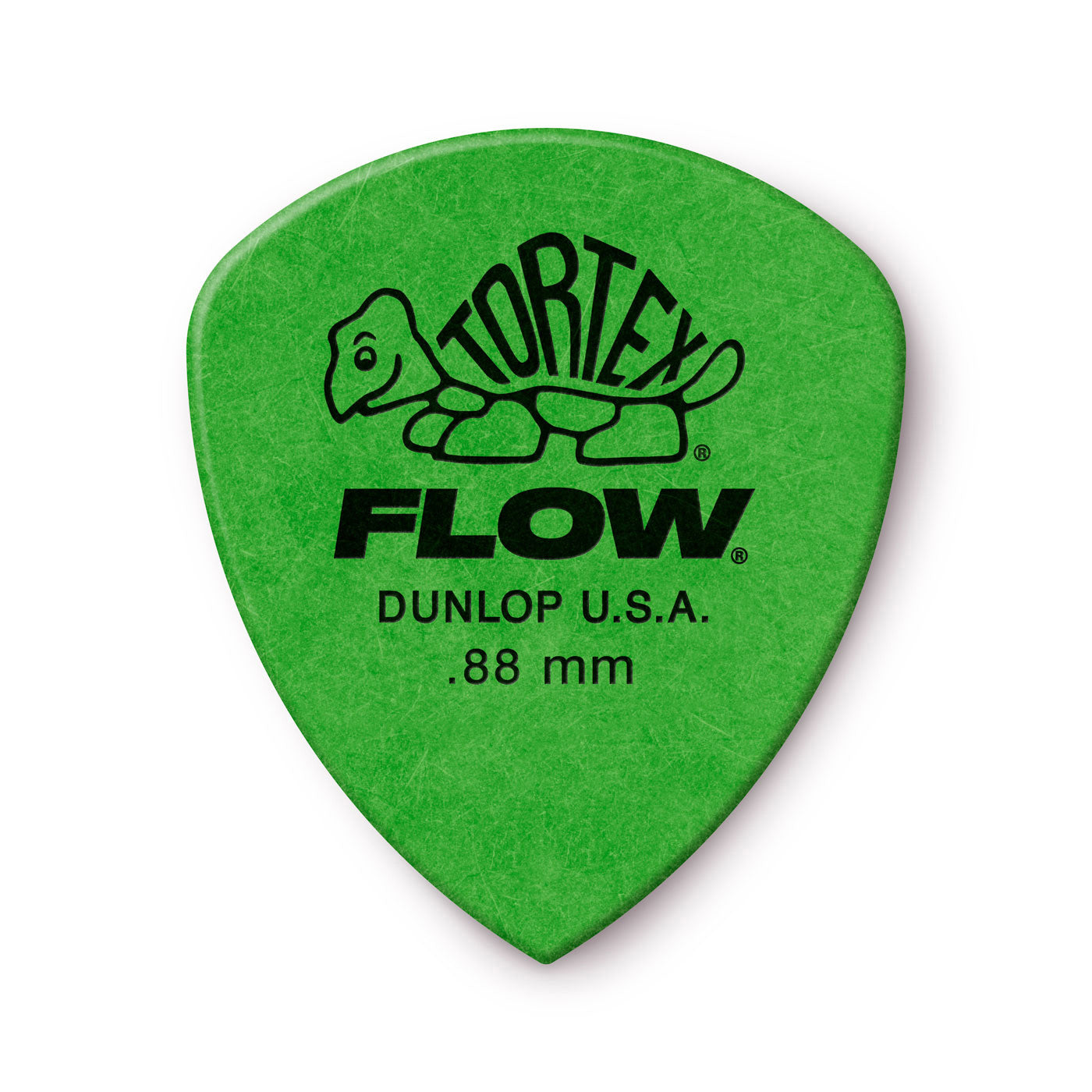 Jim Dunlop Tortex Flow guitar pick, .88mm thickness, in bright orange color, with textured grip surface.
