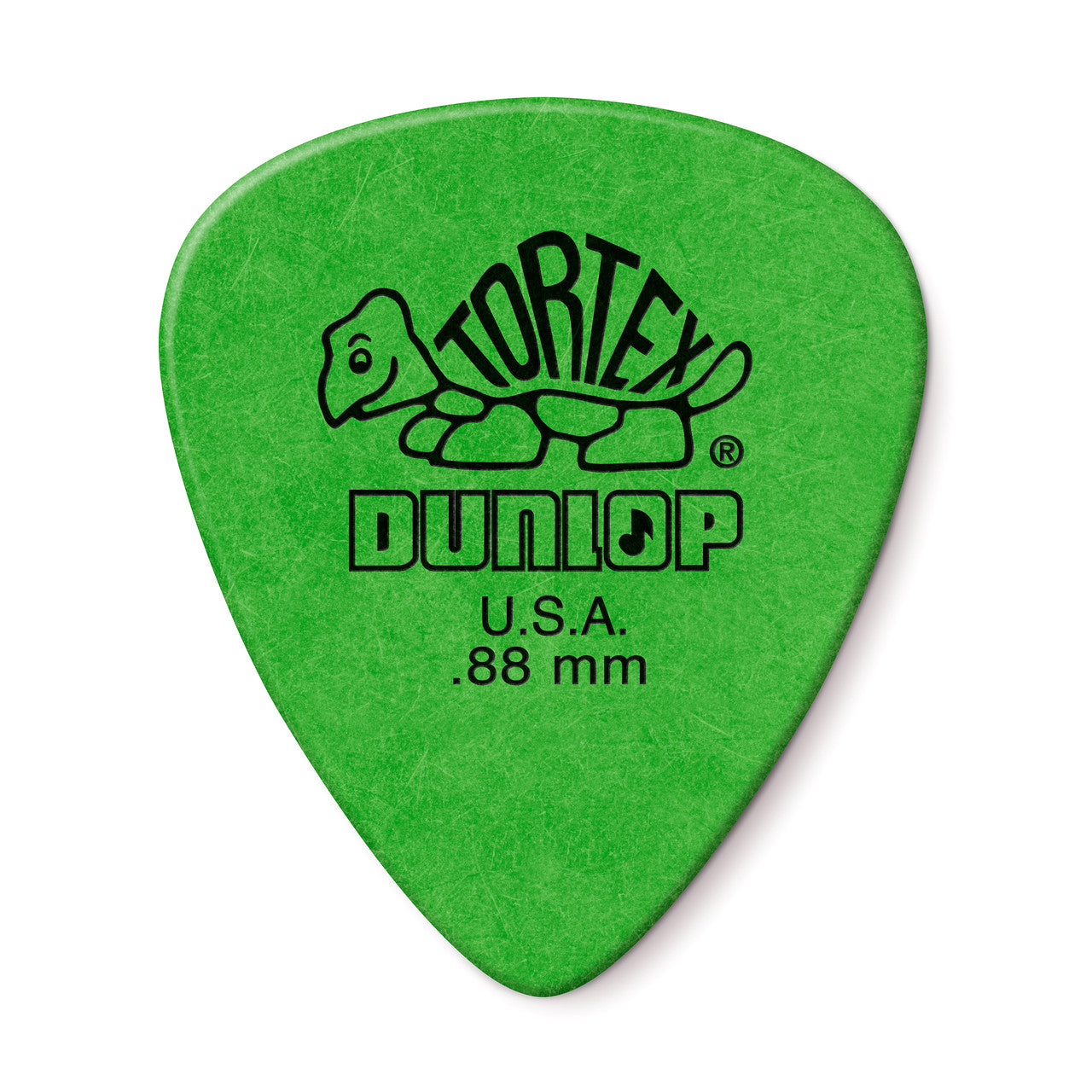 Green Jim Dunlop Tortex 88mm guitar pick from the 88TOR series, featuring a durable, textured surface for precise playing.