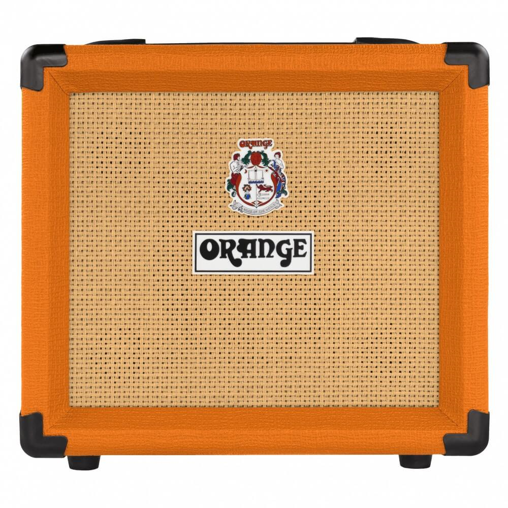 Orange Crush 12W 1x6 guitar combo amplifier showing a compact orange amp with control knobs and speaker grille.