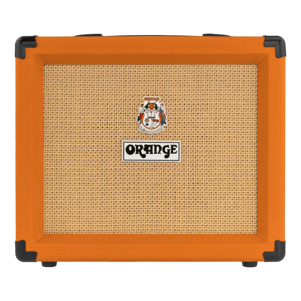 Orange Crush 20 guitar amplifier with orange casing, control knobs, and speaker grille, designed for electric guitar sound.