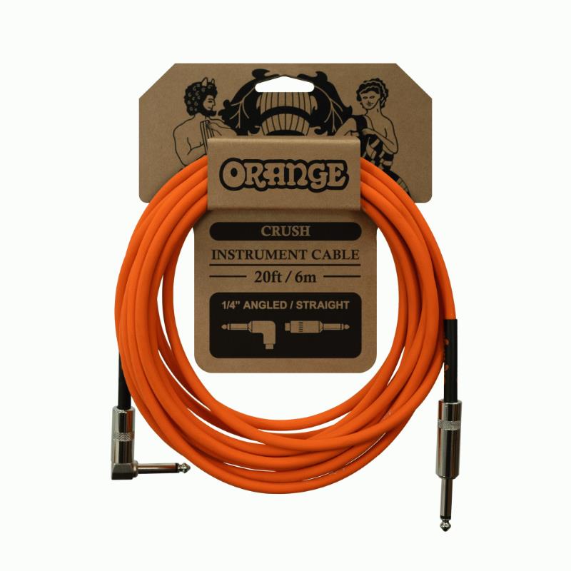 Orange CA037 Crush 20-foot guitar cable with angled jack, durable guitar lead for connection and performance.