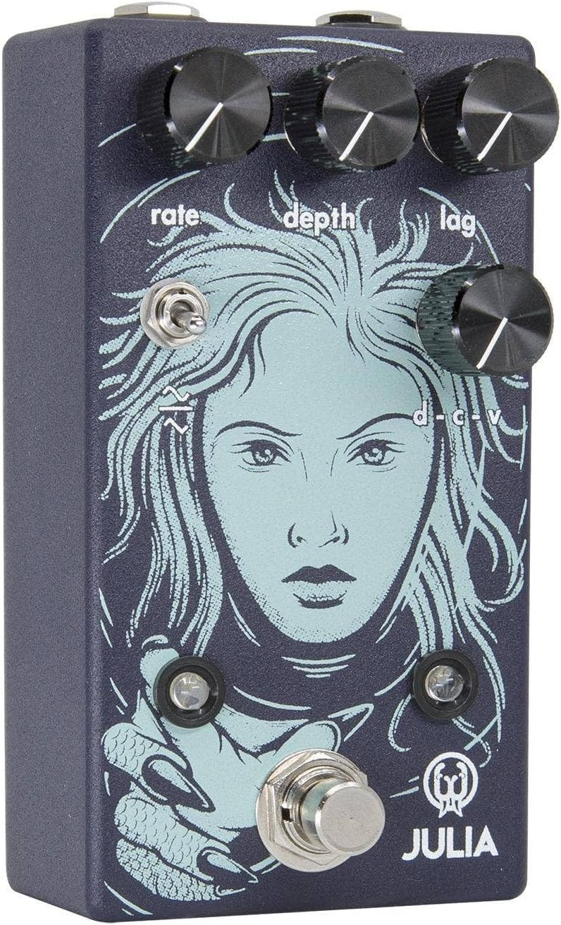 Walrus Audio Julia V2 chorus and vibrato effects pedal with control knobs and input/output jacks on a white background.