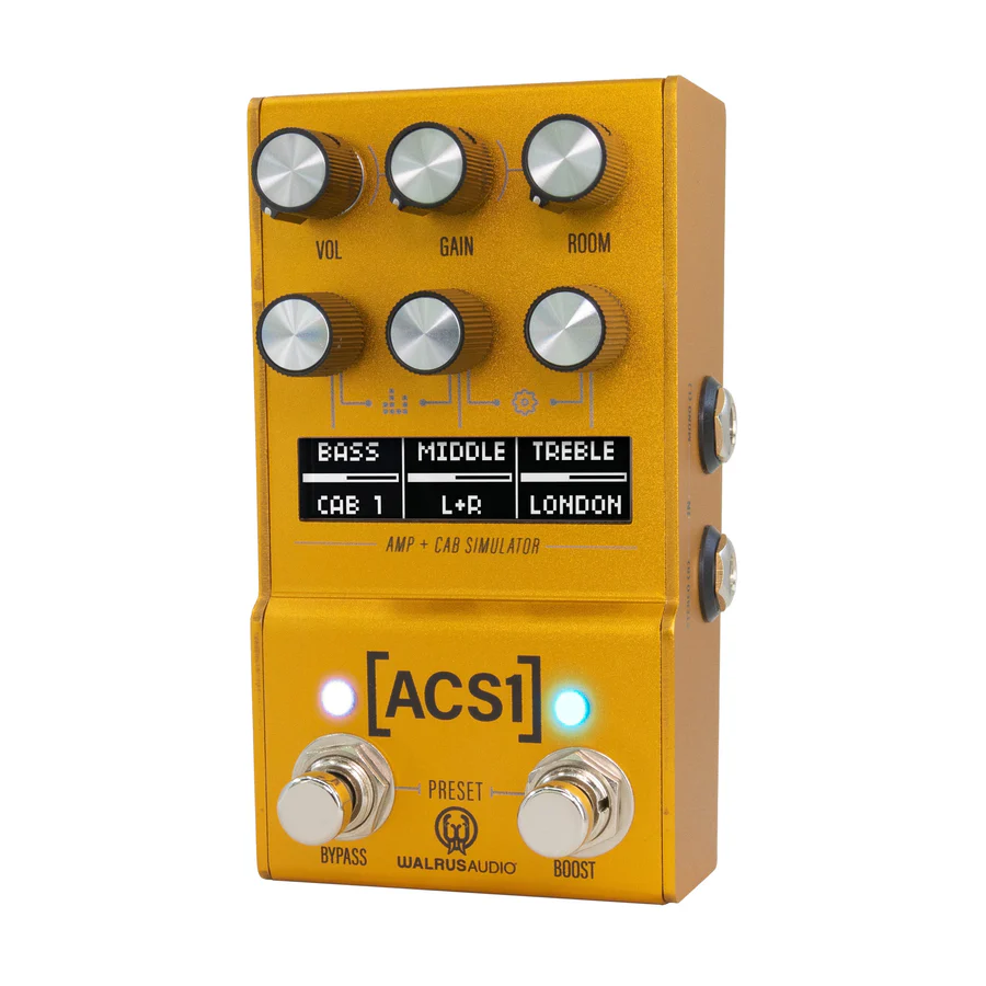 Walrus Audio Mako Series MKII ACS1 amp and cab simulator effects pedal, compact effects pedal with control knobs and input jacks