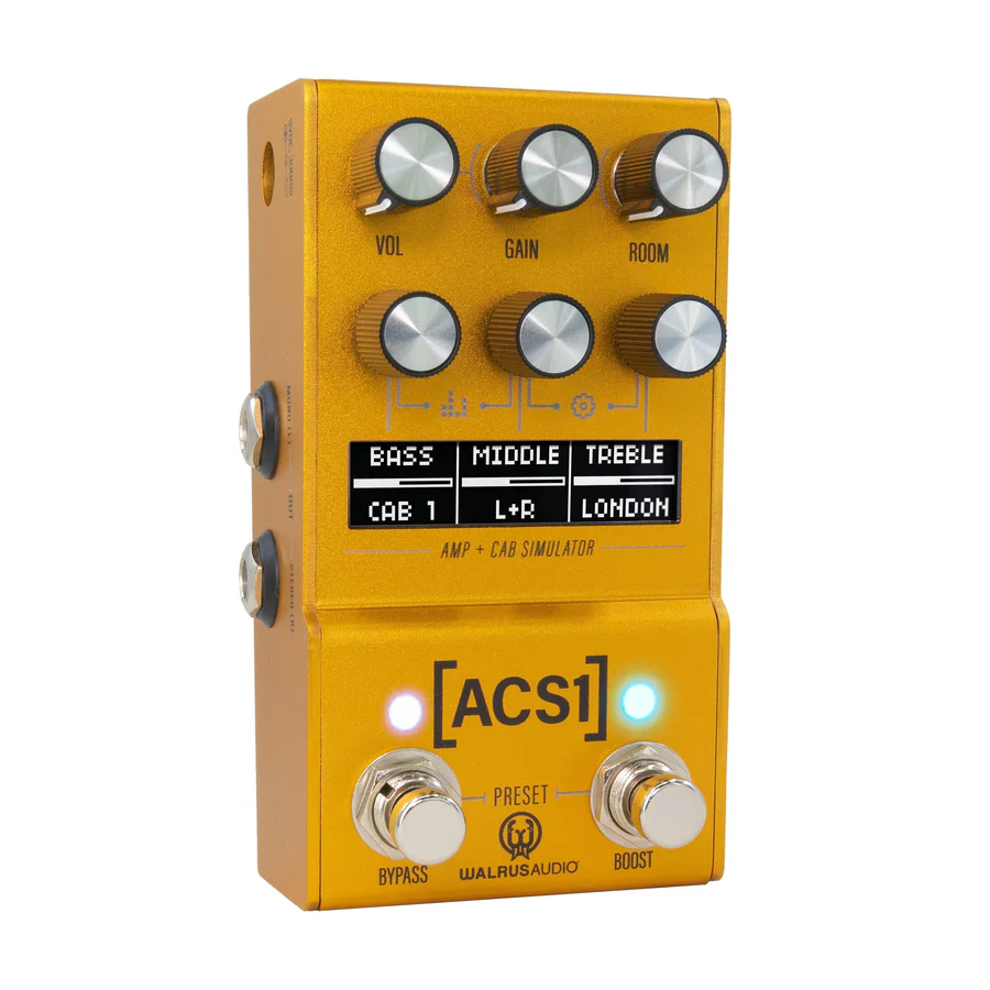 Walrus Audio Mako Series MKII ACS1 amp and cab simulator effects pedal with various control knobs and input/output jacks.