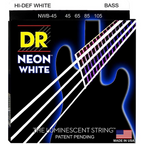 DR NEON NWB-45 medium coated bass string set by DR Strings, with white nylon coating and 45-105 gauge for electric bass.