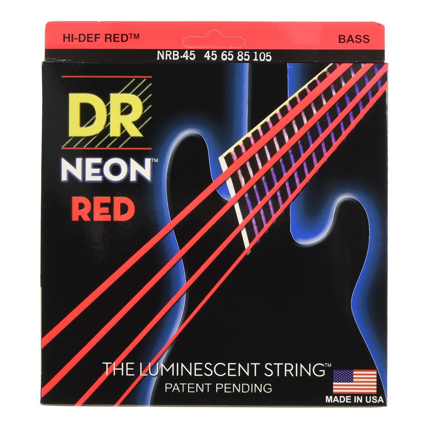 DR Strings  NRB-45 Hi-Def Neon Red Colored Medium 45-105 Bass Guitar String Set