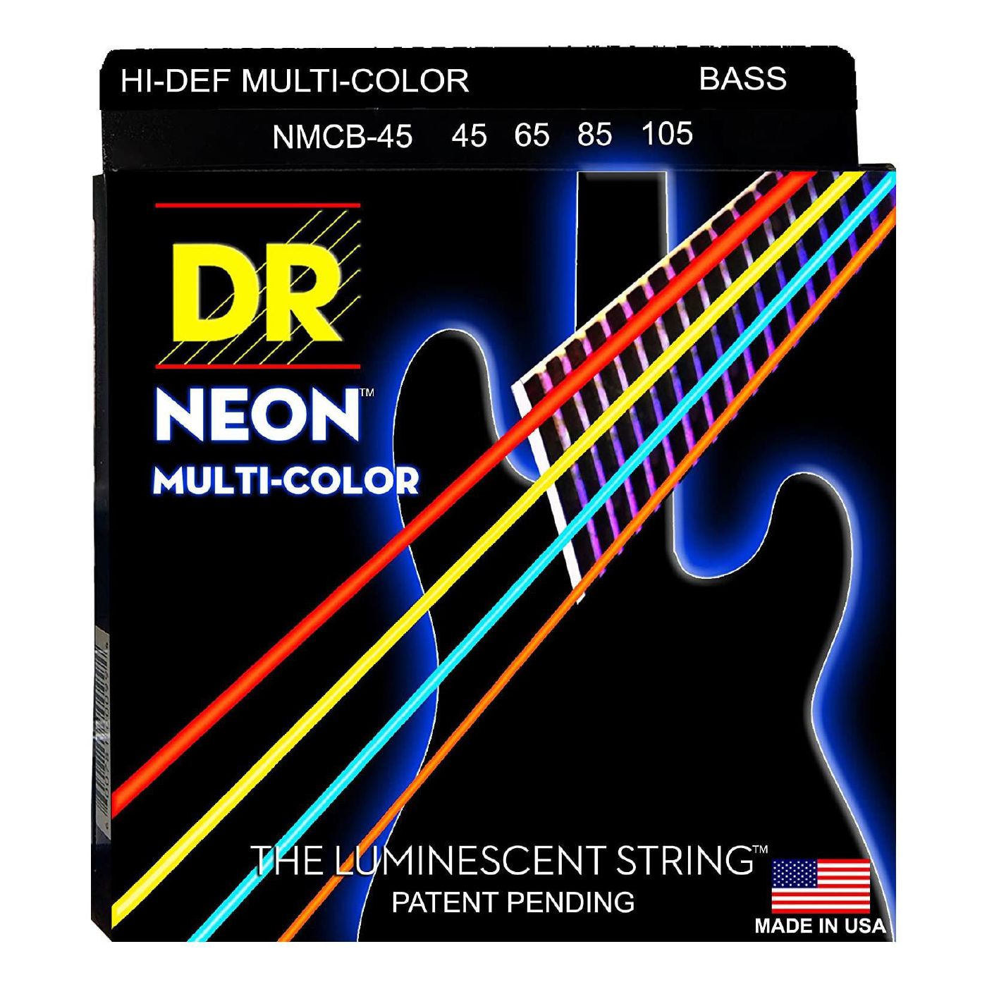 DR NMCB-45 Hi-Def Neon Multi Colored Medium 45-105 Bass String Set