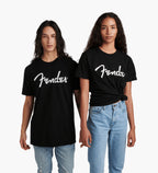Black Fender Spaghetti Logo T-Shirt with guitar graphic, small size, made by Fender, featuring iconic musical design.