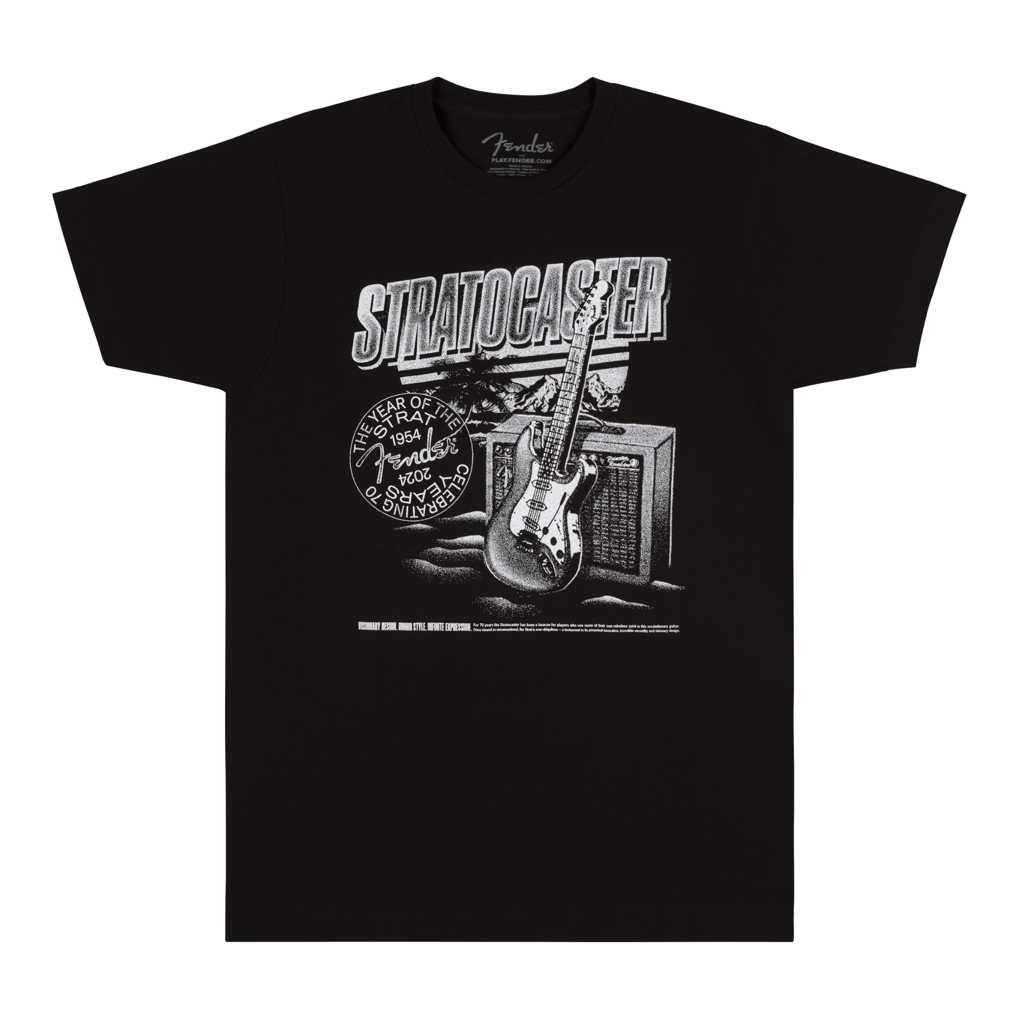 Fender Stratocaster 70th Anniversary T-Shirt - Black (M)