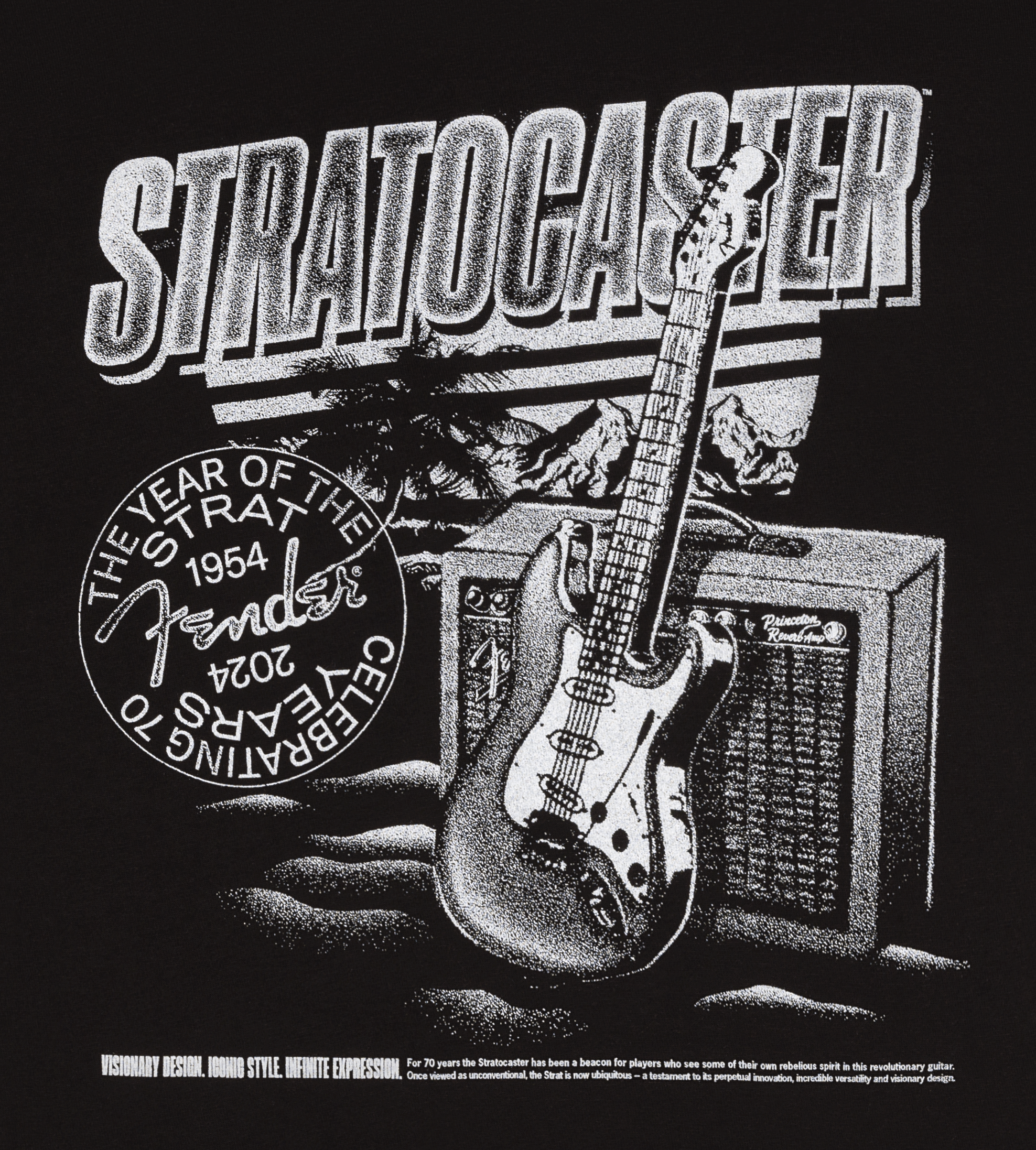 Fender Stratocaster 70th Anniversary T-Shirt - Black (M)