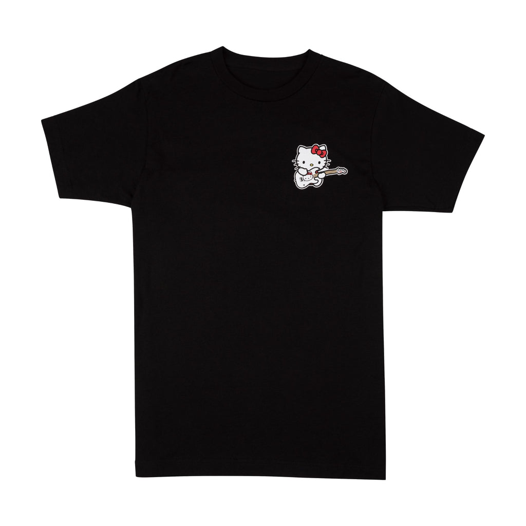 Fender Hello Kitty Sm Front Hit Logo Tee in black, men's size M, casual graphic T-shirt with Hello Kitty design and Fender branding.