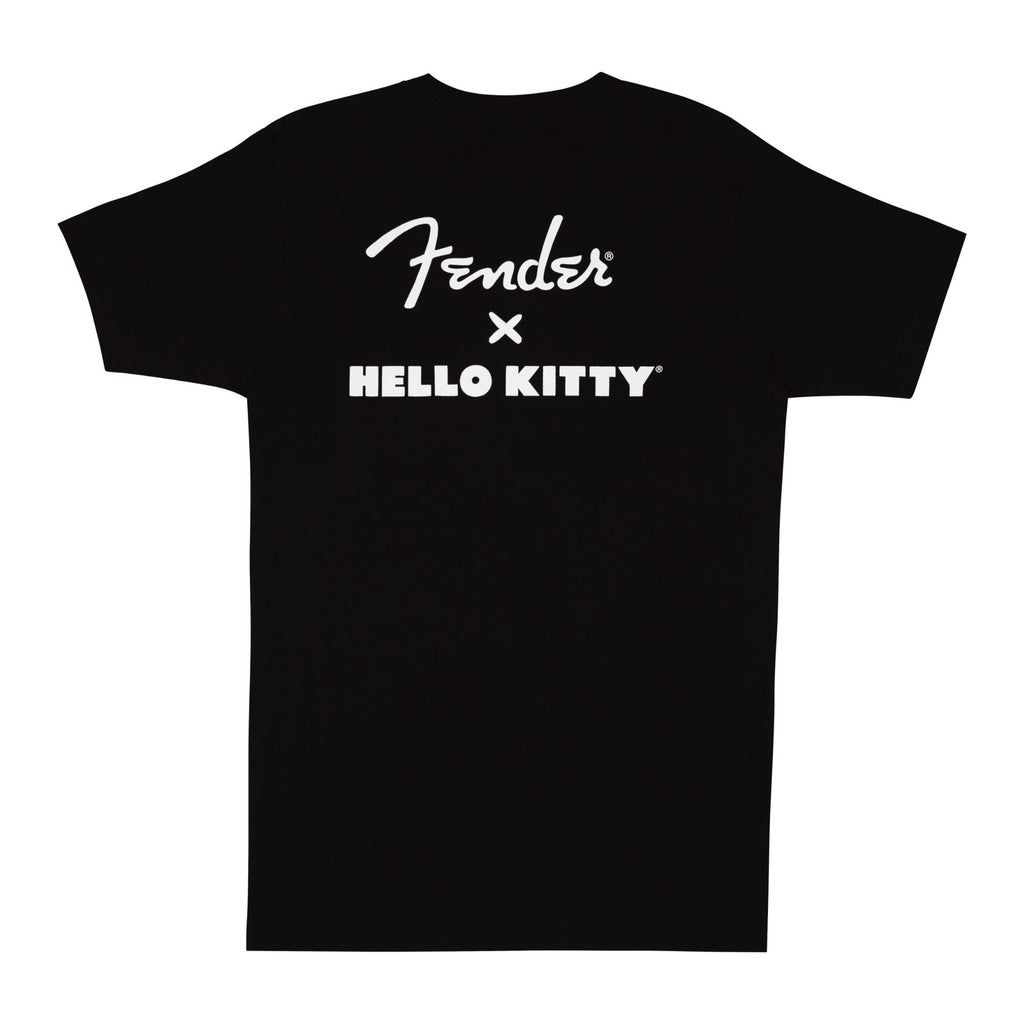 Fender Hello Kitty Sm Front Hit Logo Tee in black, men's size medium, casual graphic T-shirt with Hello Kitty and Fender branding