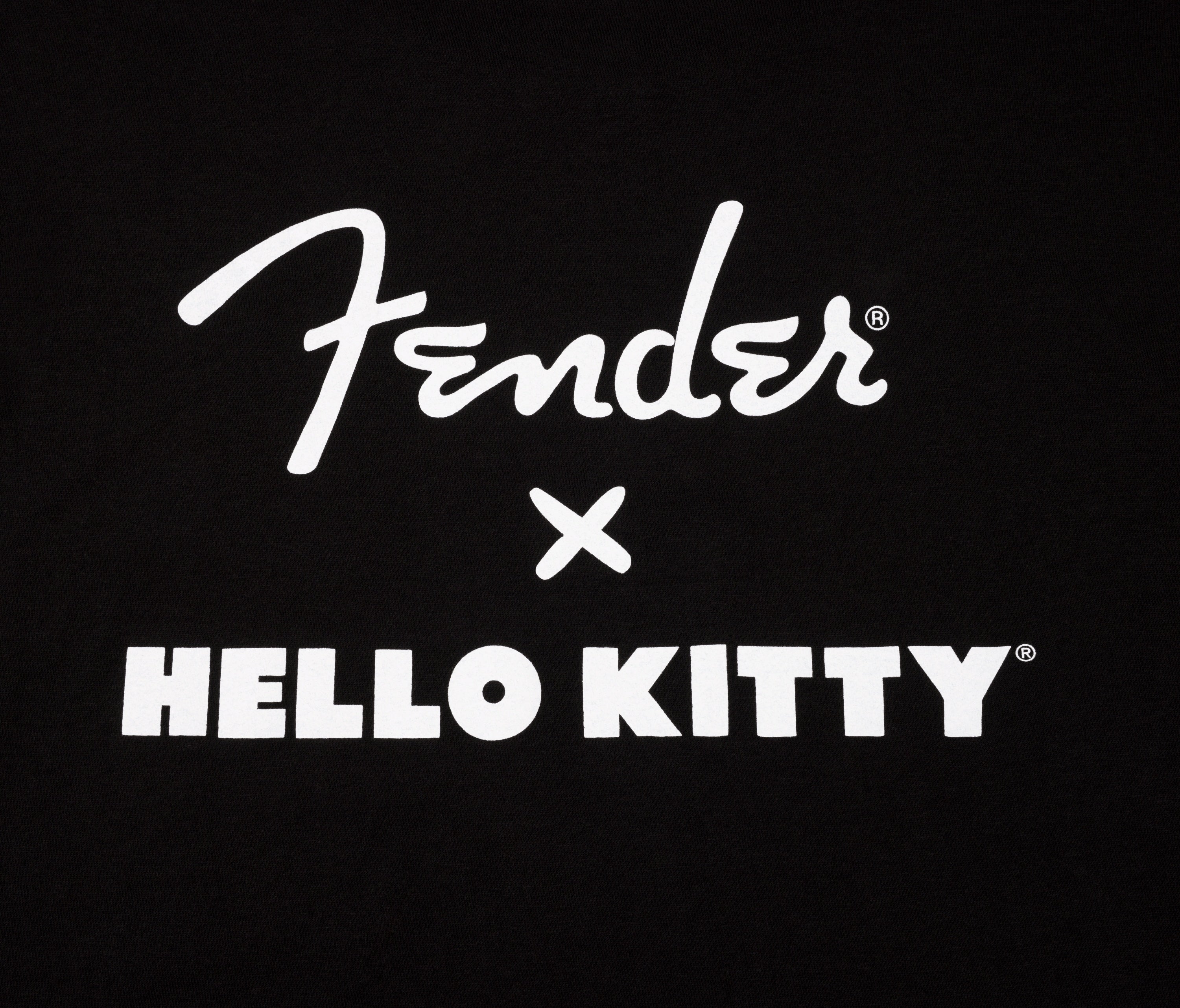 Fender Hello Kitty Sm Front Hit Logo Tee in black, size medium, featuring a playful Hello Kitty graphic on a casual T-shirt.