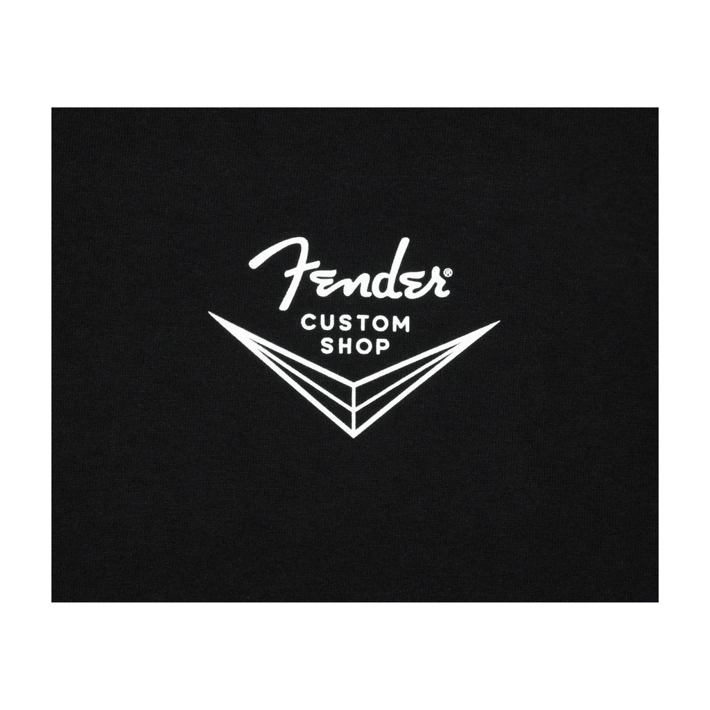 Black Fender Custom Shop T-Shirt in XL size featuring guitar-themed design, made by Fender.
