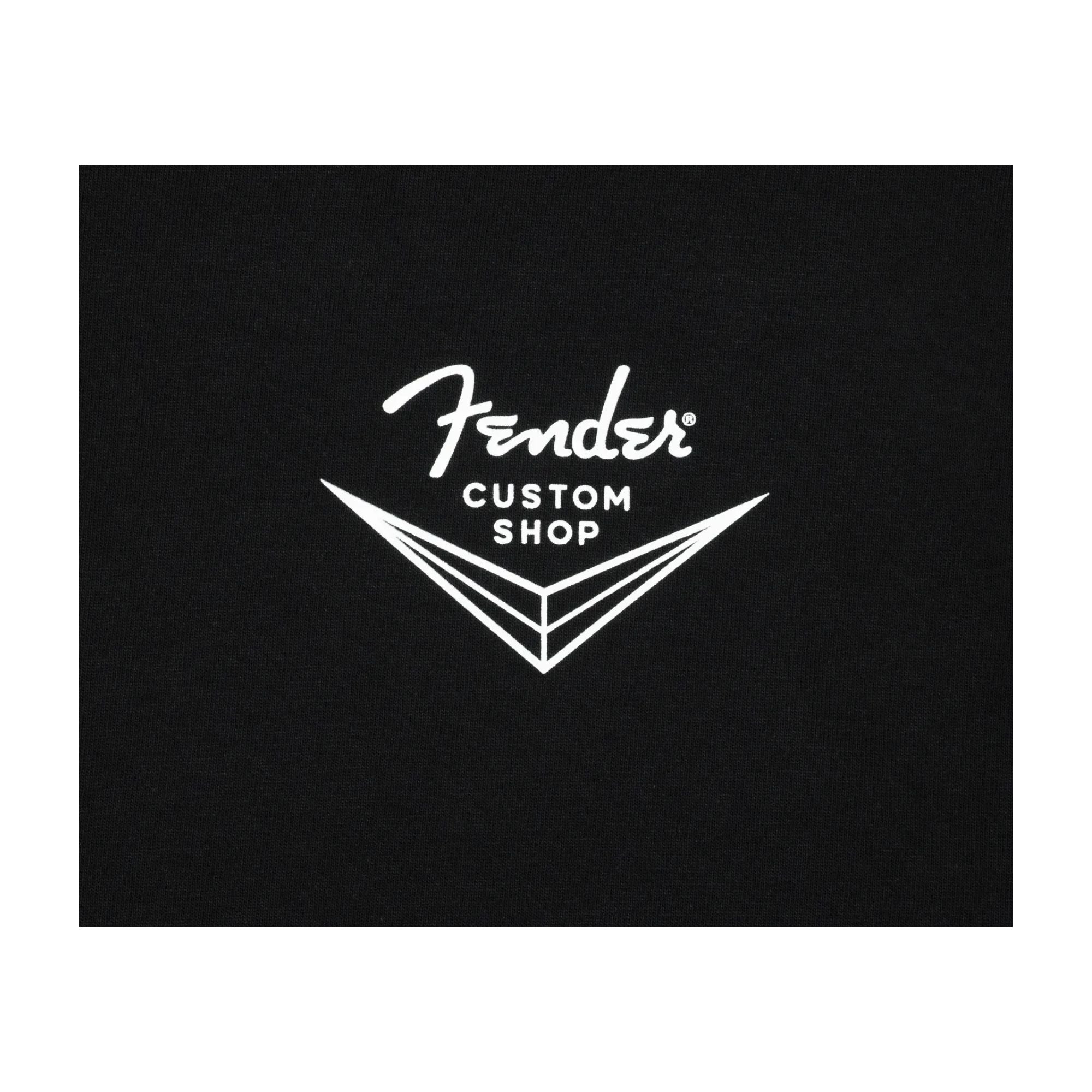 Black Fender Custom Shop T-Shirt in XL size featuring guitar-themed design, made by Fender.