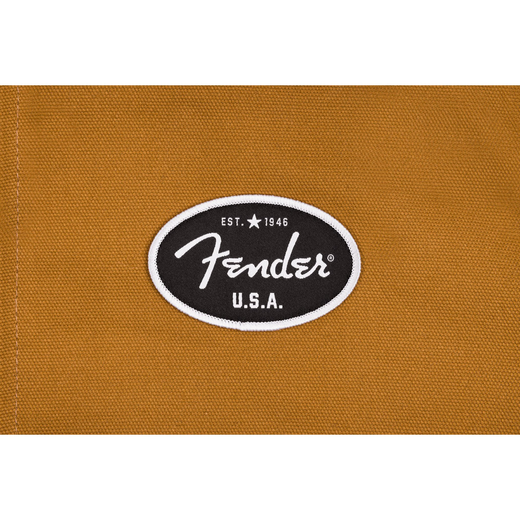 Fender Utility Canvas Jacket in saddle brown, size medium, featuring durable fabric and utility pockets for casual wear.