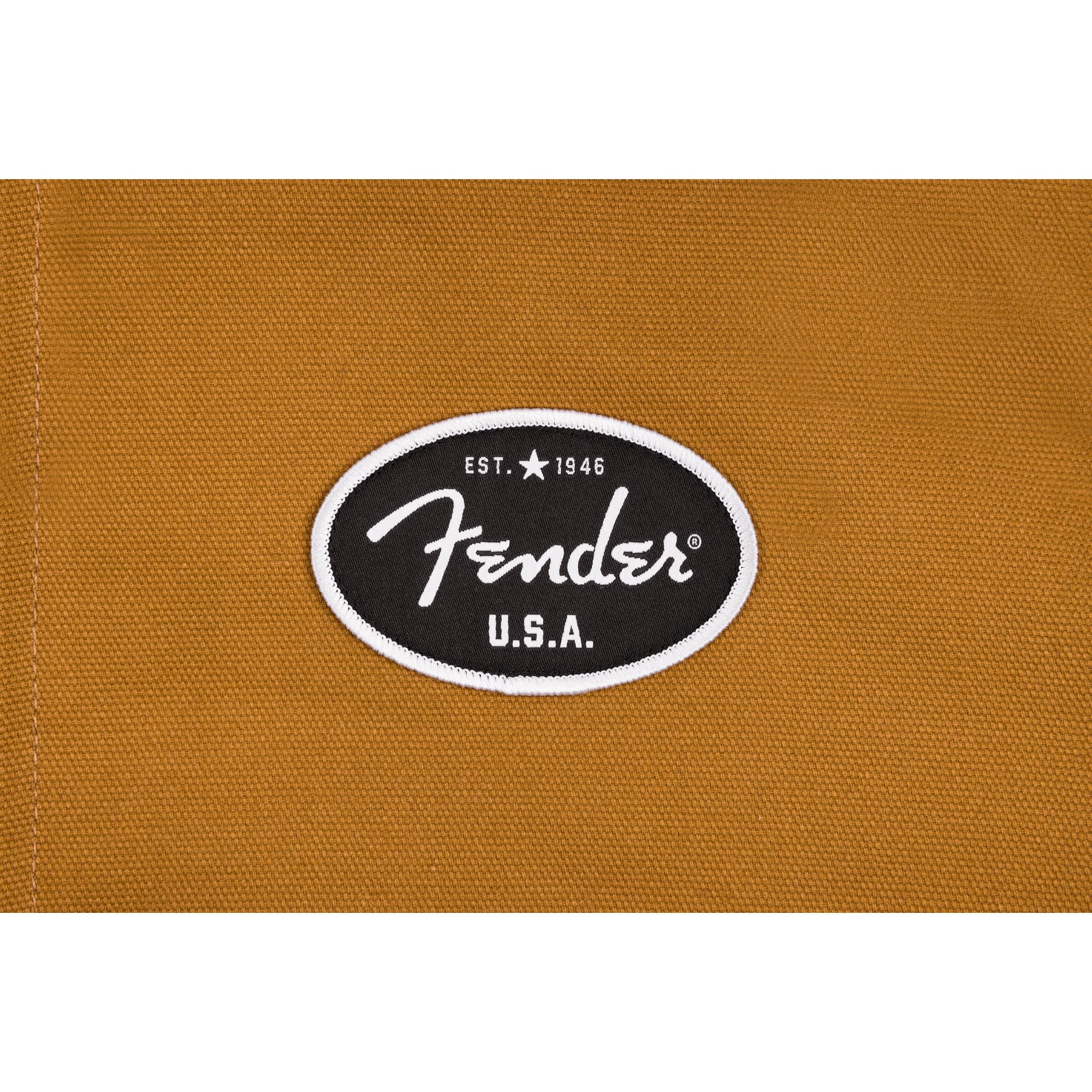 Fender Utility Canvas Jacket in saddle brown, size medium, featuring durable fabric and utility pockets for casual wear.