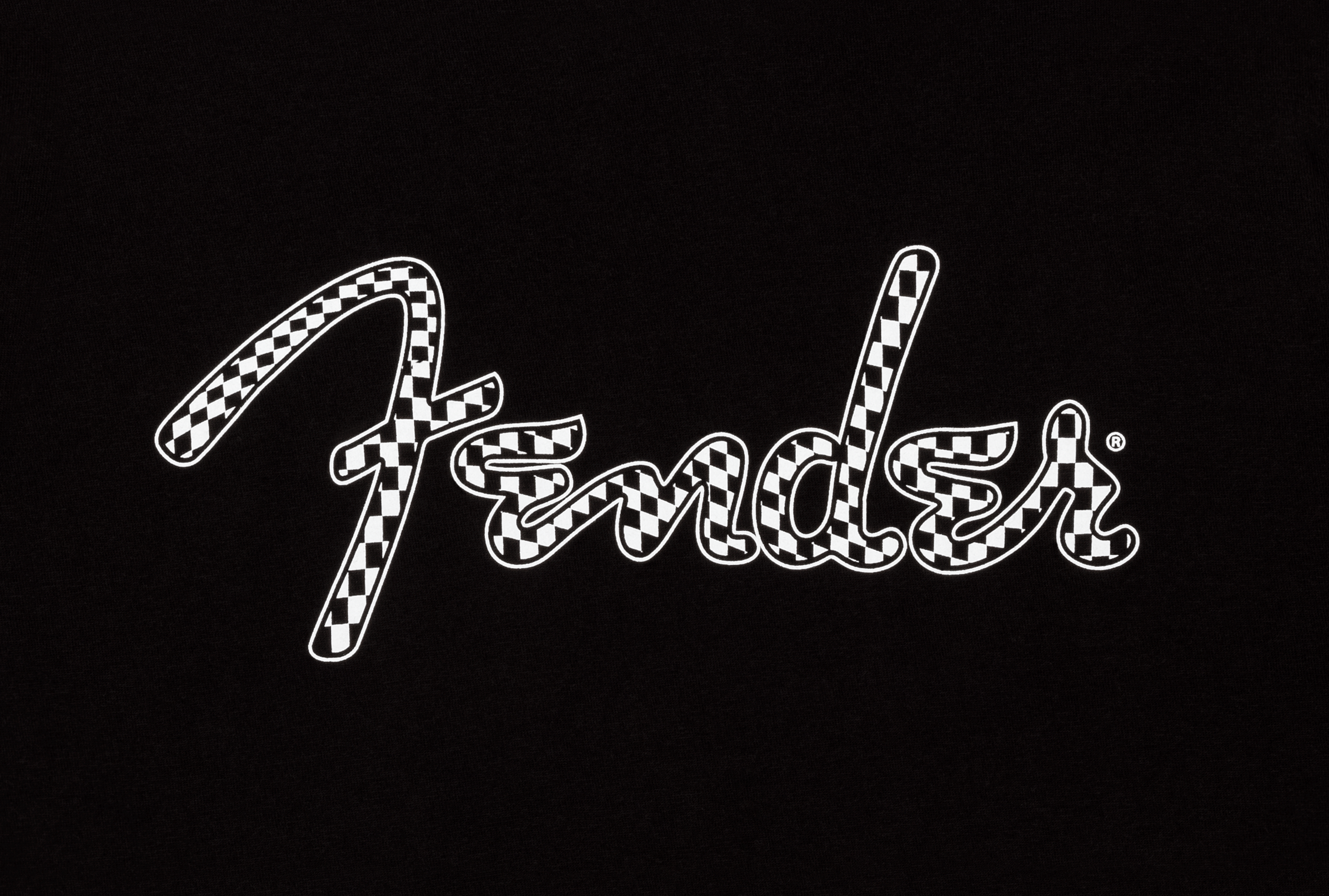 Fender Spaghetti Logo Wavy Checker T-Shirt - B&W Checker (L)