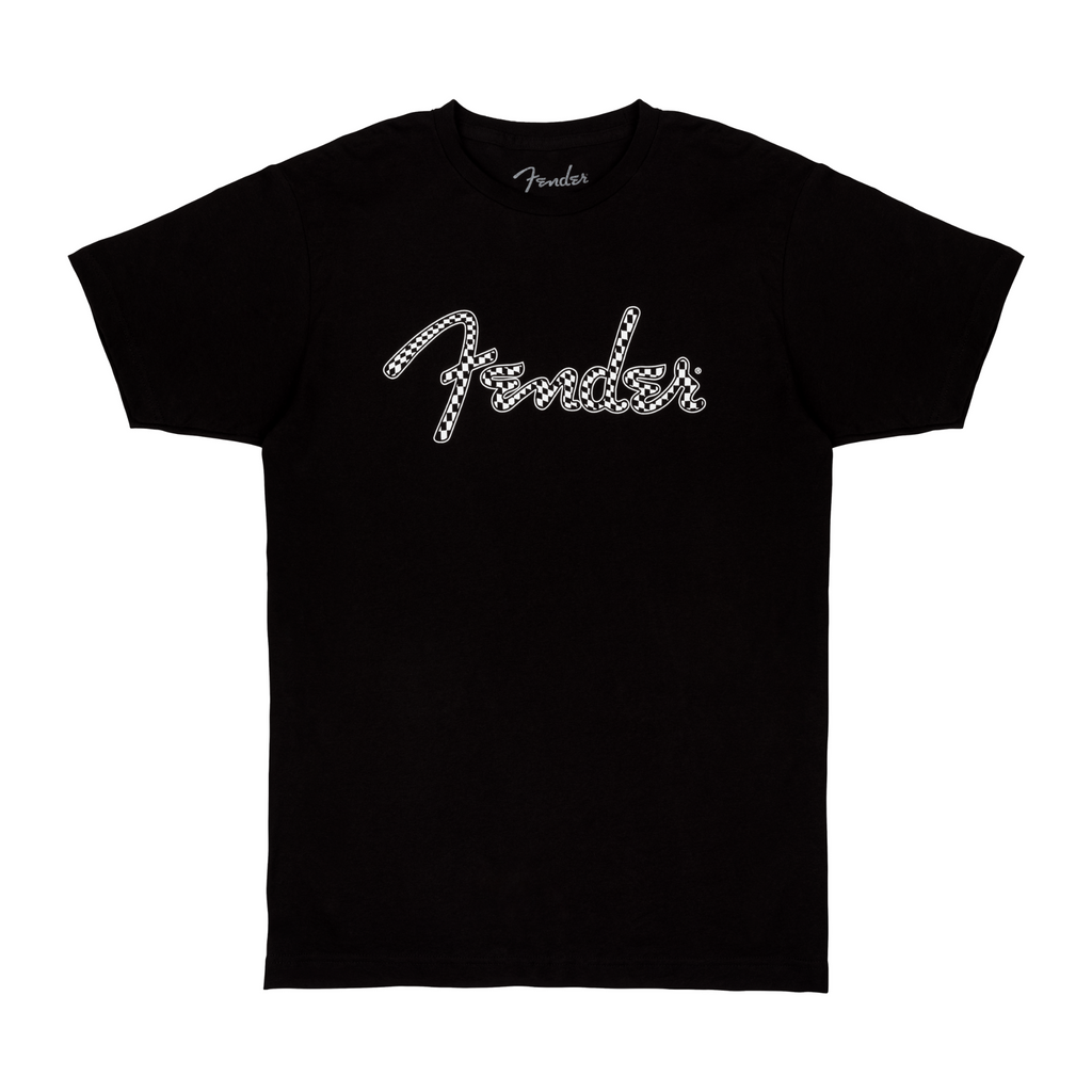 Fender Spaghetti Logo Wavy Checker T-Shirt - B&W Checker (L)