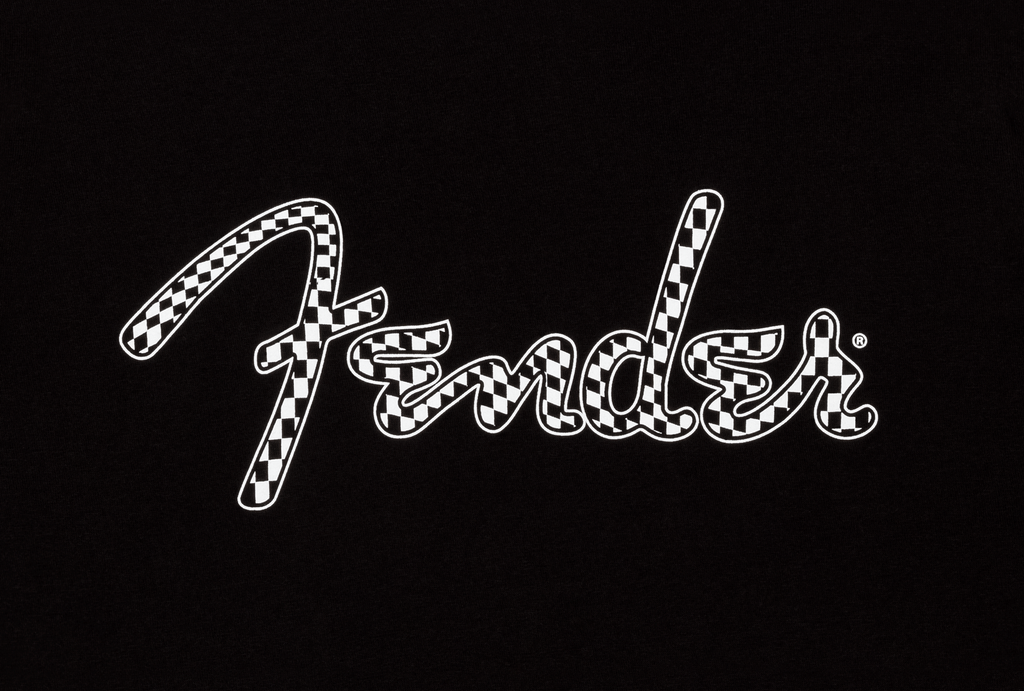 Fender Spaghetti Logo Wavy Checker T-Shirt - B&W Checker (L)