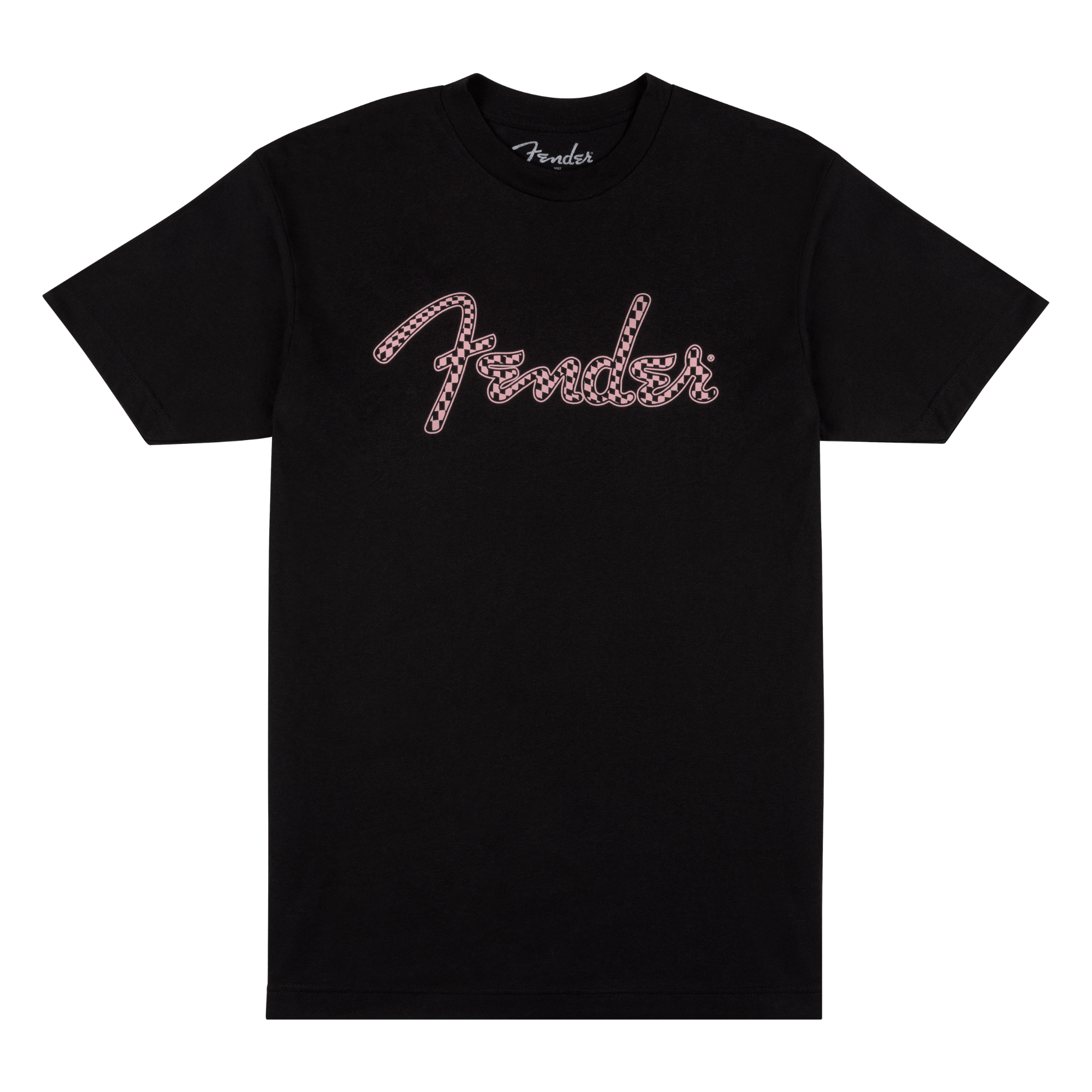 Fender Spaghetti Logo Wavy Checker Tee, Pink Checker, S