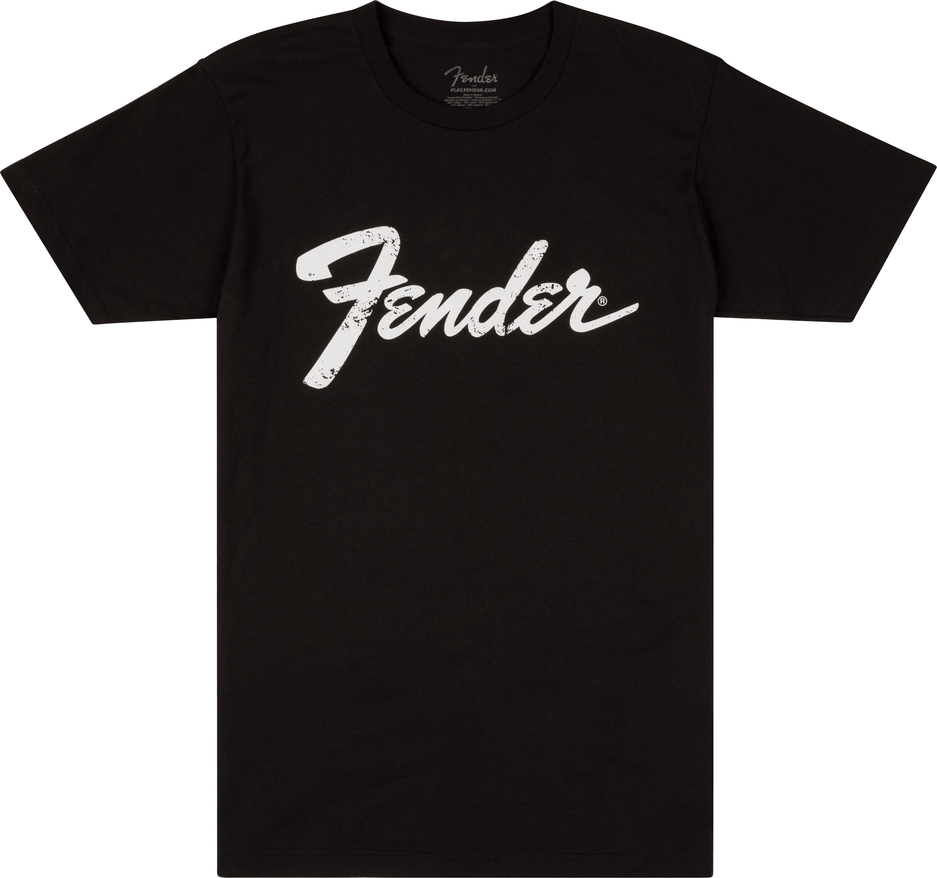 Black Fender Logo Date Back T-shirt for men, featuring the Fender brand logo on the front, size small, casual gift or novelty item.