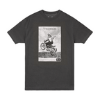 Fender Vintage Ad Biker T-Shirt in graphite color, featuring guitar-themed graphic design, size large, casual unisex fit.