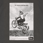 Fender Vintage Ad Biker T-Shirt in graphite color, featuring guitar-themed graphic design, size large, made by Fender.