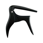 Ibanez ICC10 classical guitar capo in matte black, showing a close-up of the capo clamped on guitar neck.