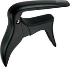 Ibanez ICC10 classical guitar capo in matte black, showing its adjustable design and sleek finish on a guitar.