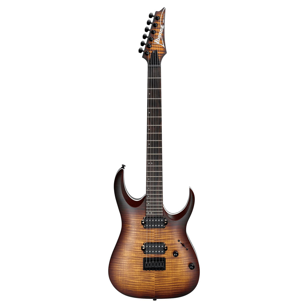 Ibanez RGA42FM electric guitar with dragon eye burst finish, featuring a sleek archtop body and modern design.