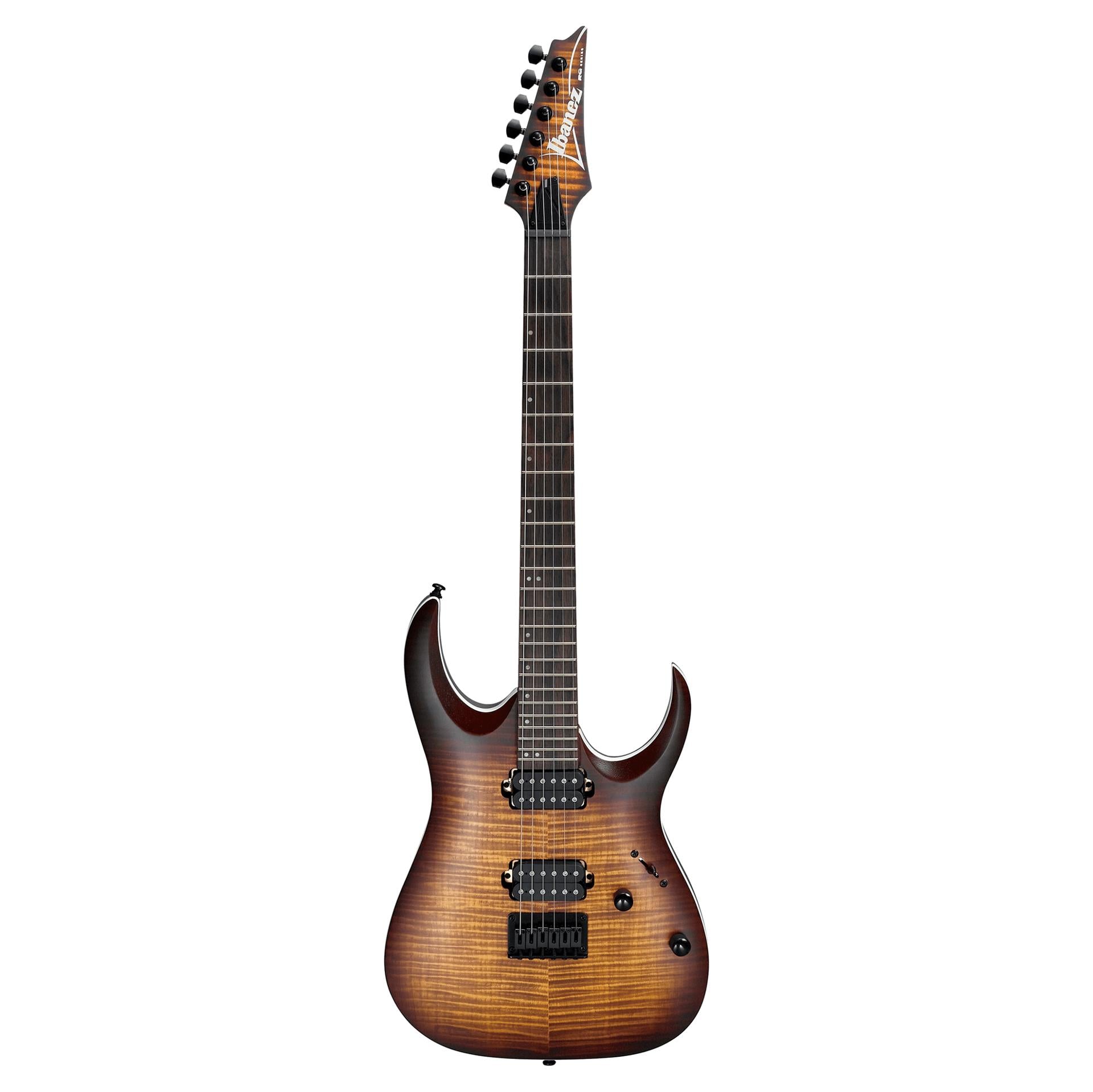 Ibanez RGA42FM electric guitar with dragon eye burst finish, featuring a sleek archtop body and modern design.