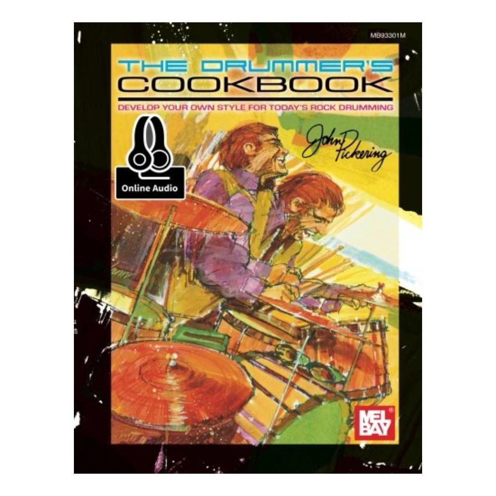 Cover image of The Drummer's Cookbook by John Pickering, a drum book on percussion techniques and rhythms.