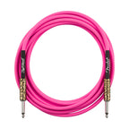 Fender Joe Strummer 13' pink leopard guitar cable for electric guitars, featuring colorful leopard print design.