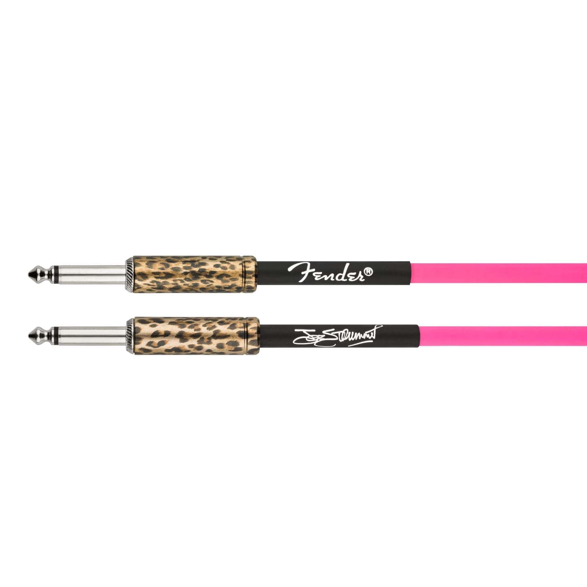 Fender Joe Strummer 13-foot pink leopard guitar lead cable with durable connectors, ideal for electric guitar connections