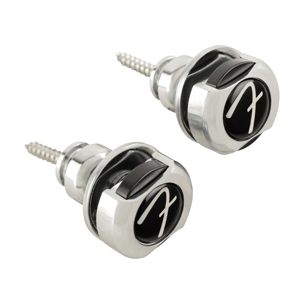 Fender Infinity Strap Locks in chrome for secure guitar strap attachment, designed for Fender electric guitars.
