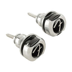 Fender Infinity Strap Locks in chrome for secure guitar strap attachment, designed for Fender electric guitars.