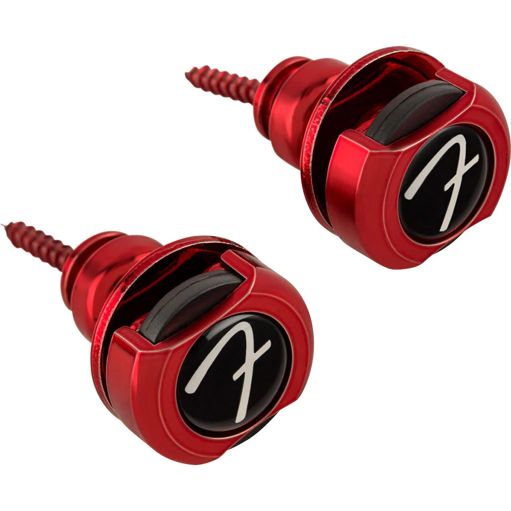 Fender Infinity Strap Locks in red for guitar straps, featuring durable metal construction and secure locking mechanism.