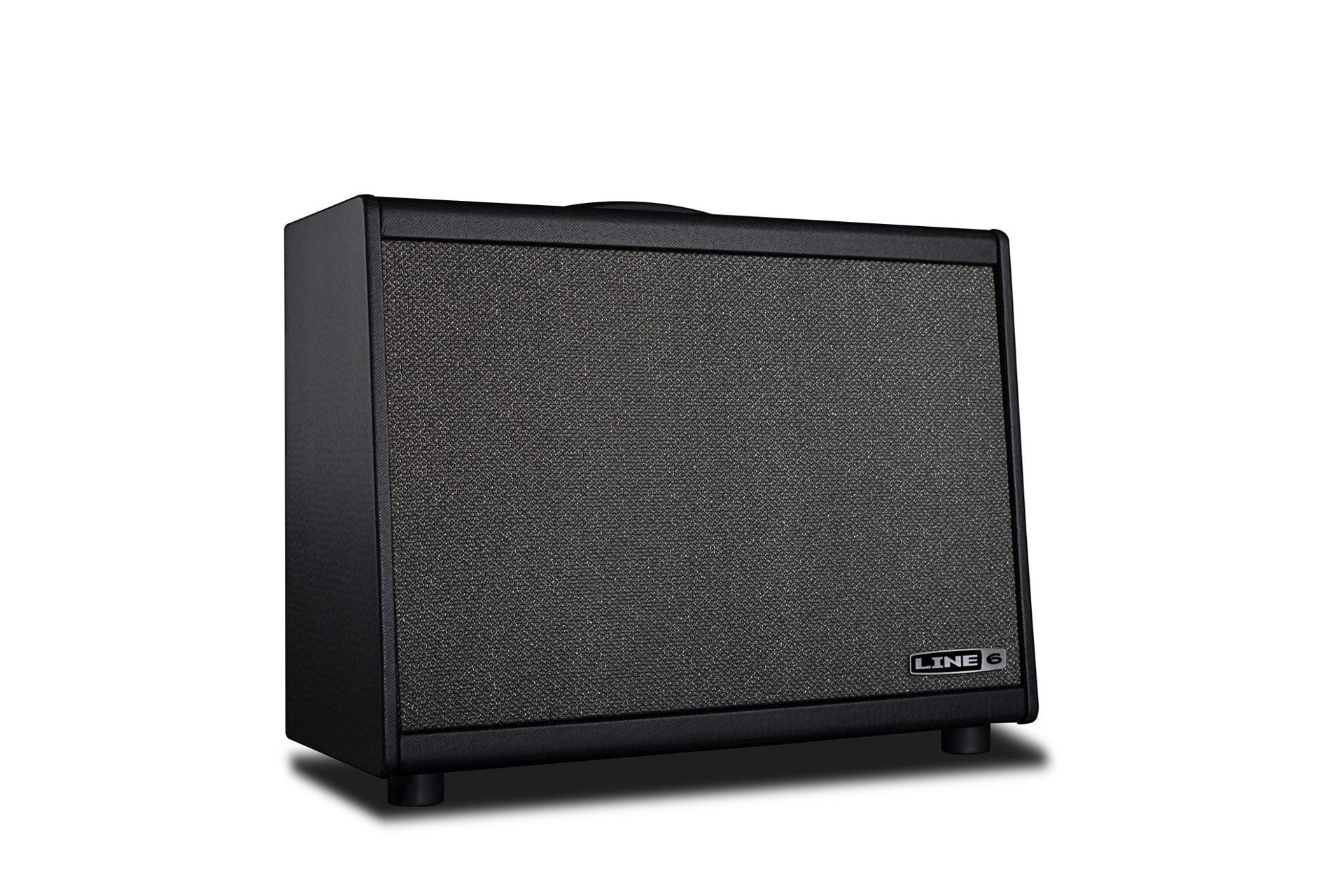 Line 6 Powercab 112 guitar amplifier speaker cabinet with black grille and control panel, designed for electric guitar amplification.