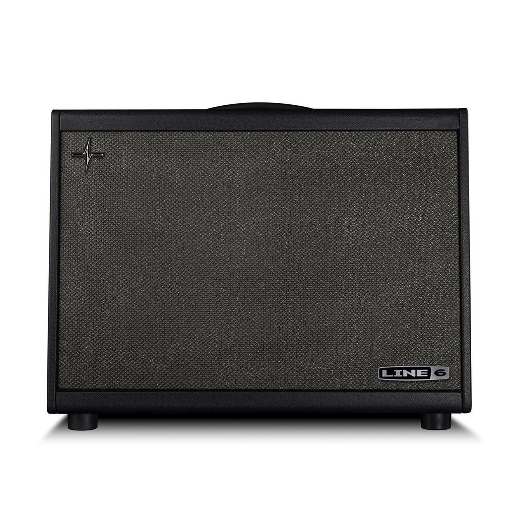 Line 6 Powercab 112 Plus guitar amplifier speaker cabinet with black grille and control panel, designed for electric guitars.