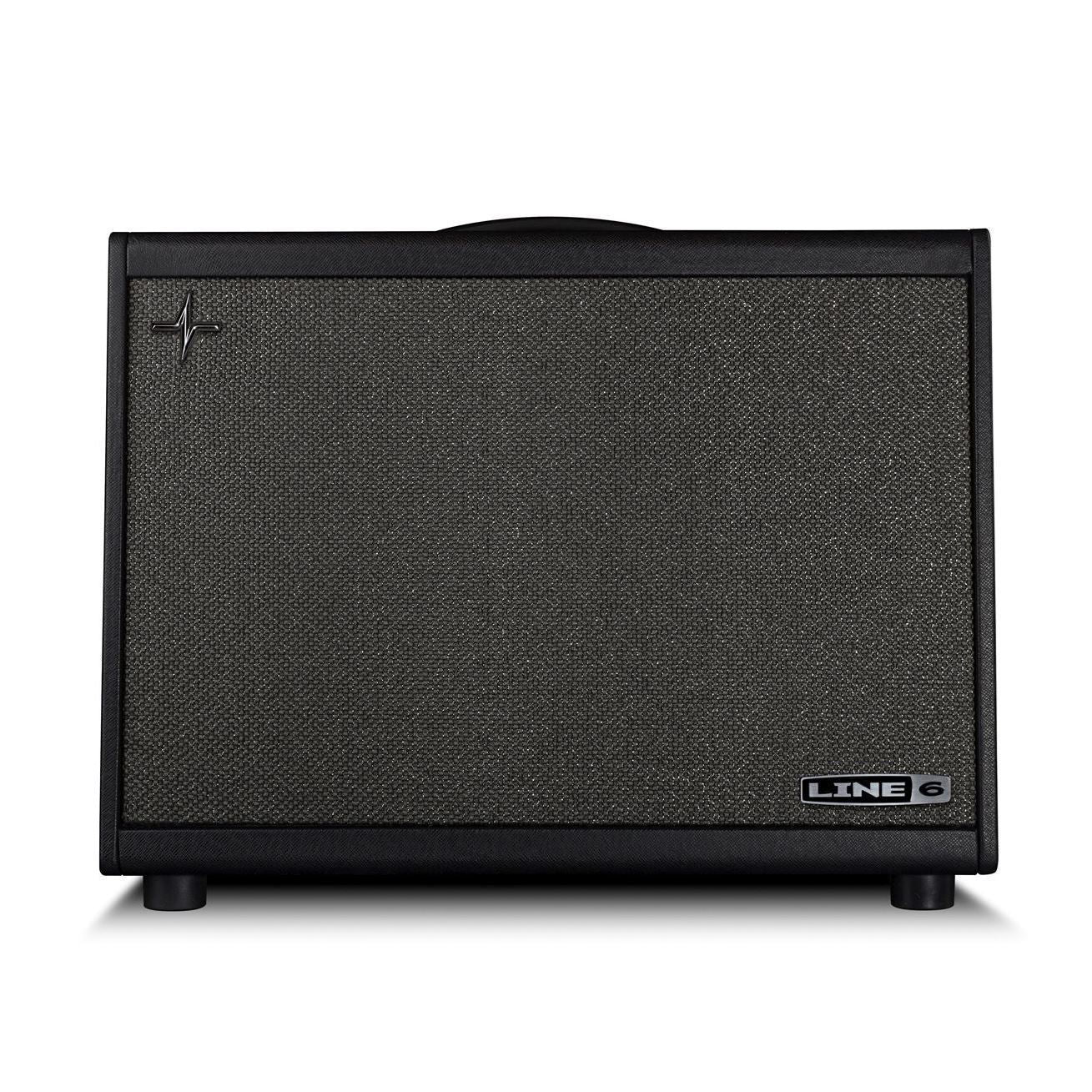 Line 6 Powercab 112 Plus guitar amplifier speaker cabinet with black grille and control panel, designed for electric guitars.