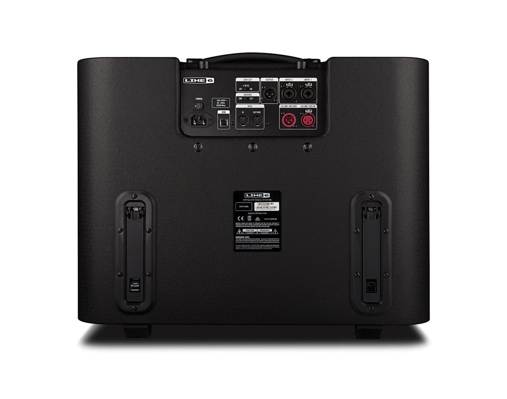 Line 6 Powercab 112 Plus guitar amplifier speaker cabinet with control panel and speaker grille in a studio setting