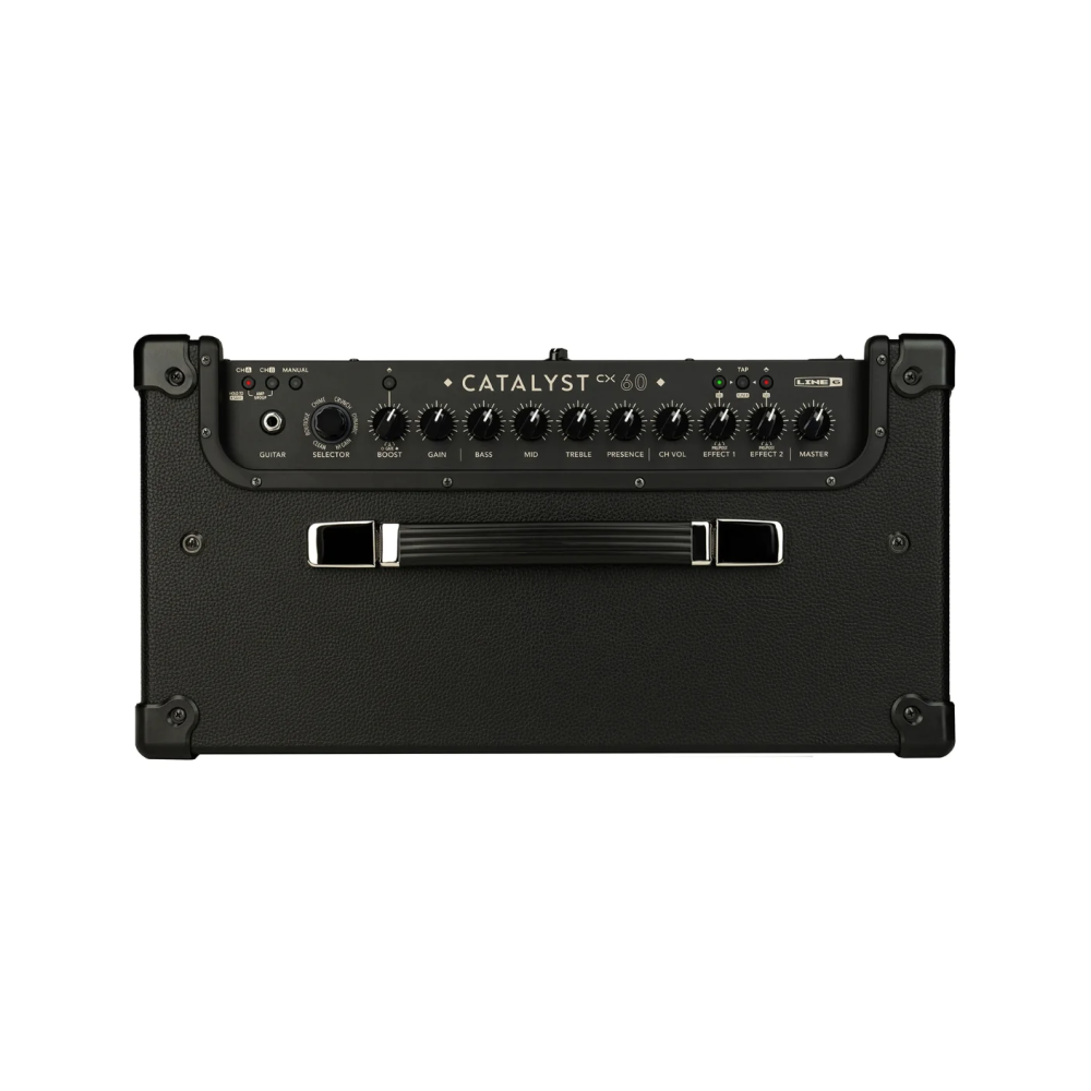 Line 6 Catalyst CX 60 guitar combo amplifier with control panel and speaker grille, designed for electric guitar performance and practice.