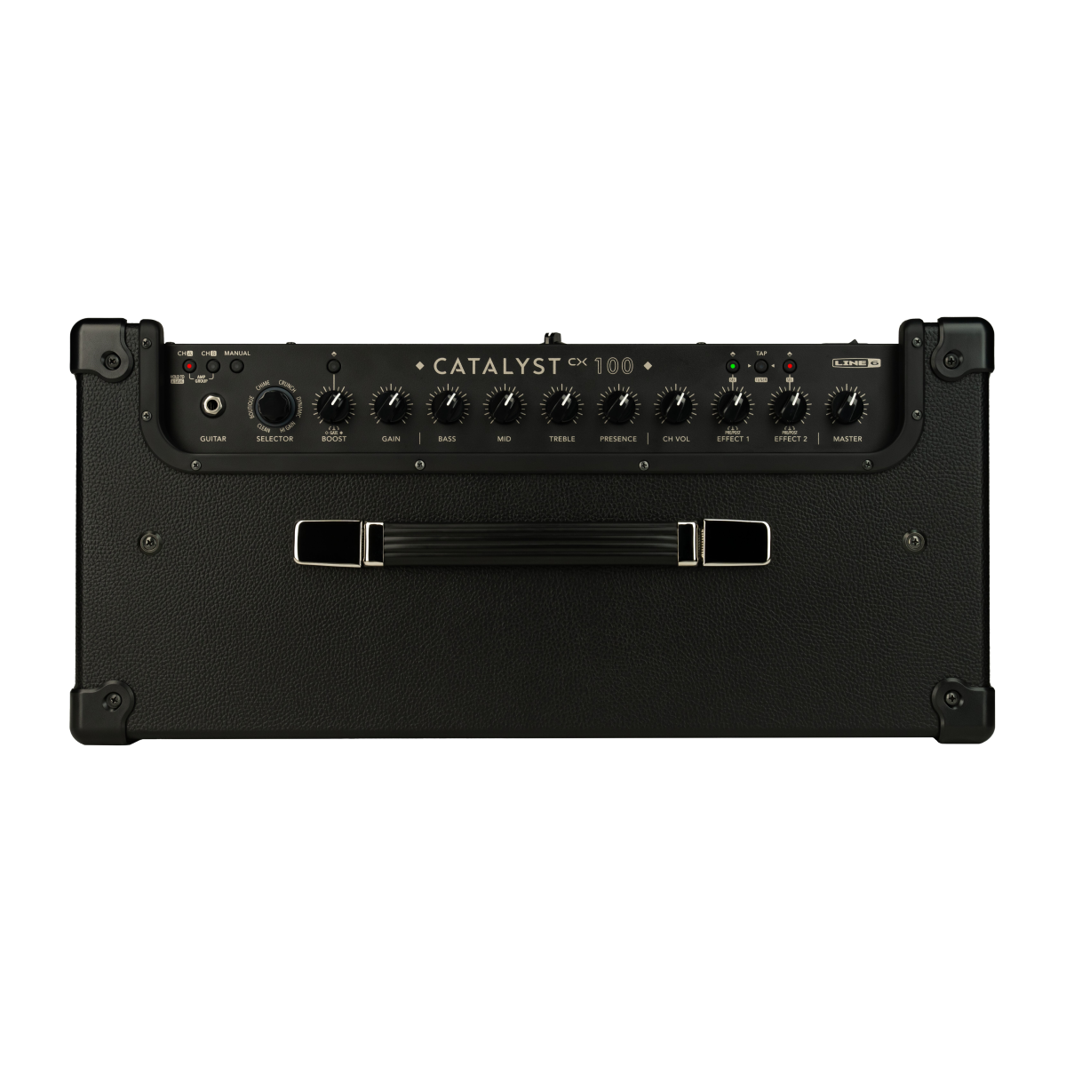 Line 6 Catalyst CX 100 guitar combo amplifier with control knobs and speaker grille, designed for electric guitar sound.