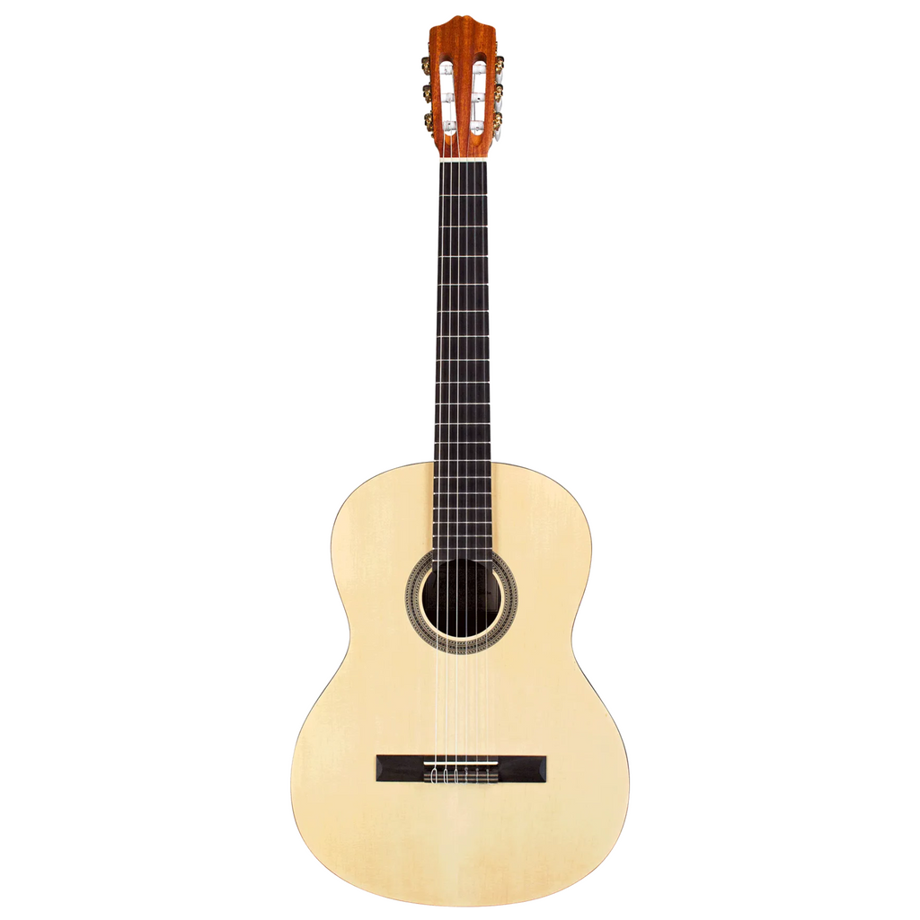 Cordoba Protege C1M classical guitar with a wooden body and nylon strings, showcasing its elegant design and craftsmanship.