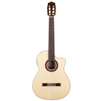 Cordoba GK Studio Negra classical guitar with a black finish, nylon strings, and a protective gig bag for easy transport.