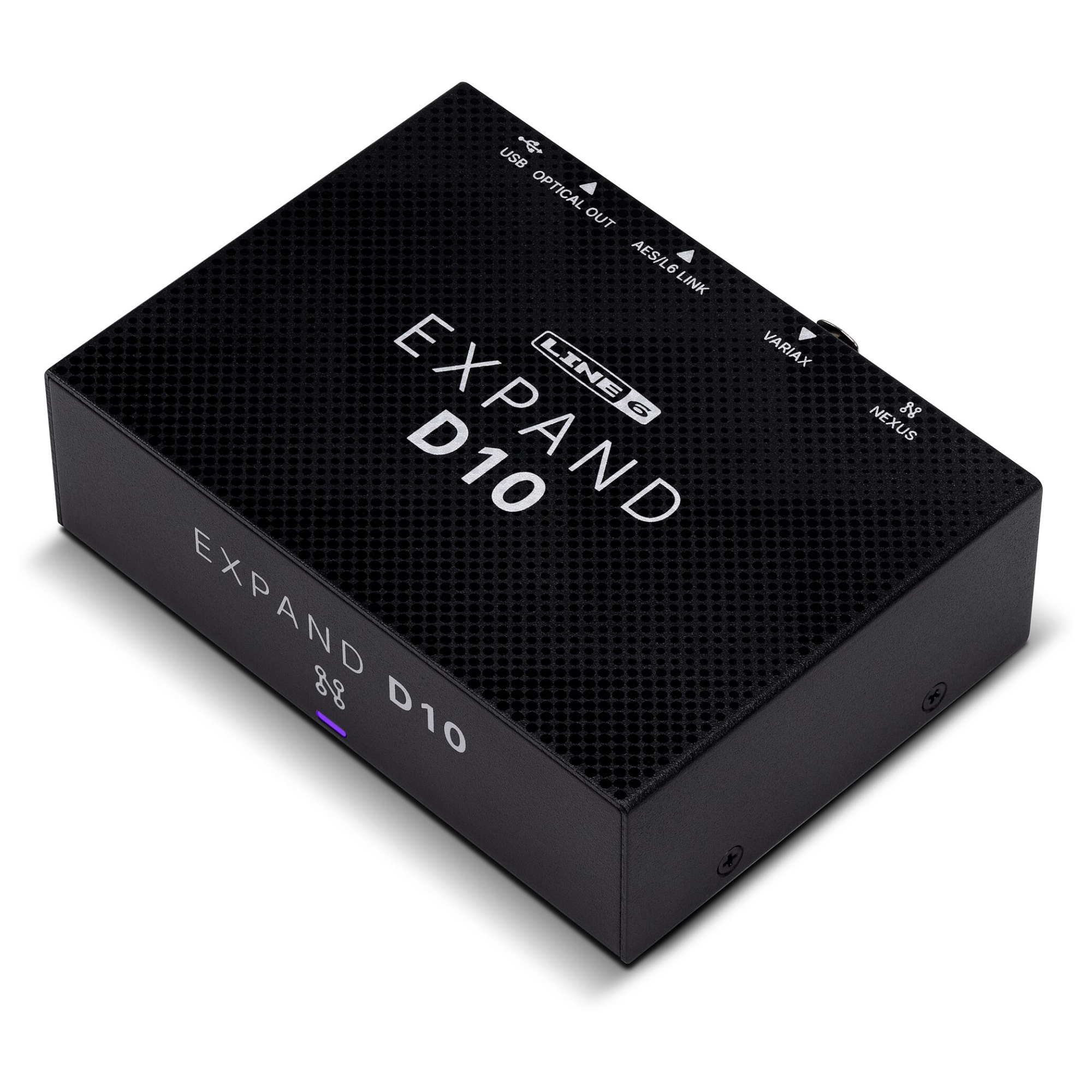 Line 6 Expand D10 digital I/O expansion module for Helix and Stadium effects accessories, showing the compact device with ports.