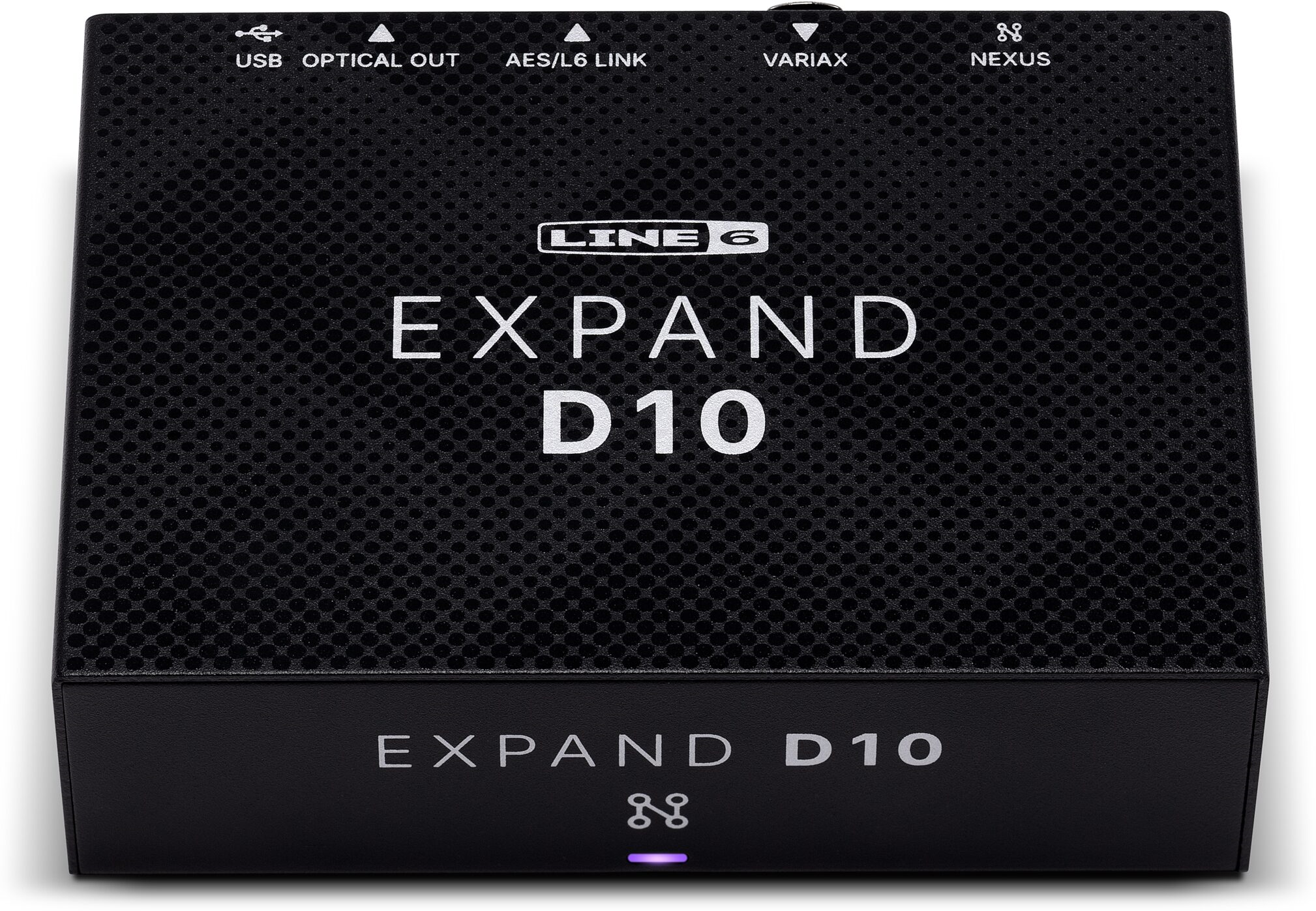 Line 6 Expand D10 digital I/O expansion for Helix and Stages guitar effects accessories, showing the compact device with input ports.